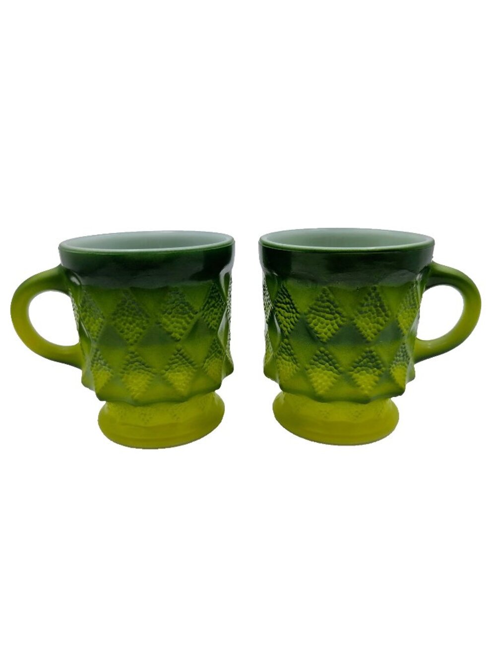 Anchor Hocking Fire King Mugs Cup Kimberly Diamond Avocado Green Stackable Read